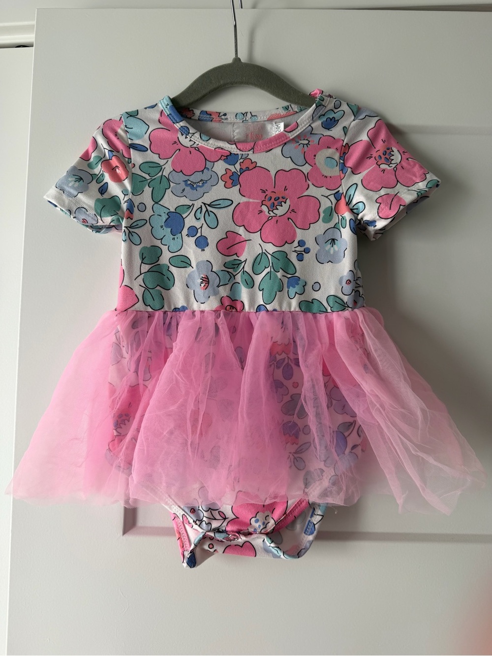 Mila & Rose Floral Pink Tulle Baby Dress Onesie